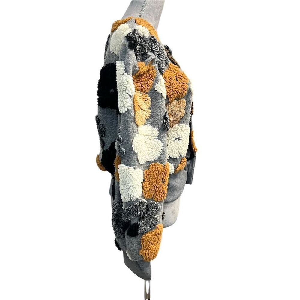 Trendy Floral Print Cropped Bomber Jacket Gray XL Fall Party Textured - Picture 10 of 15